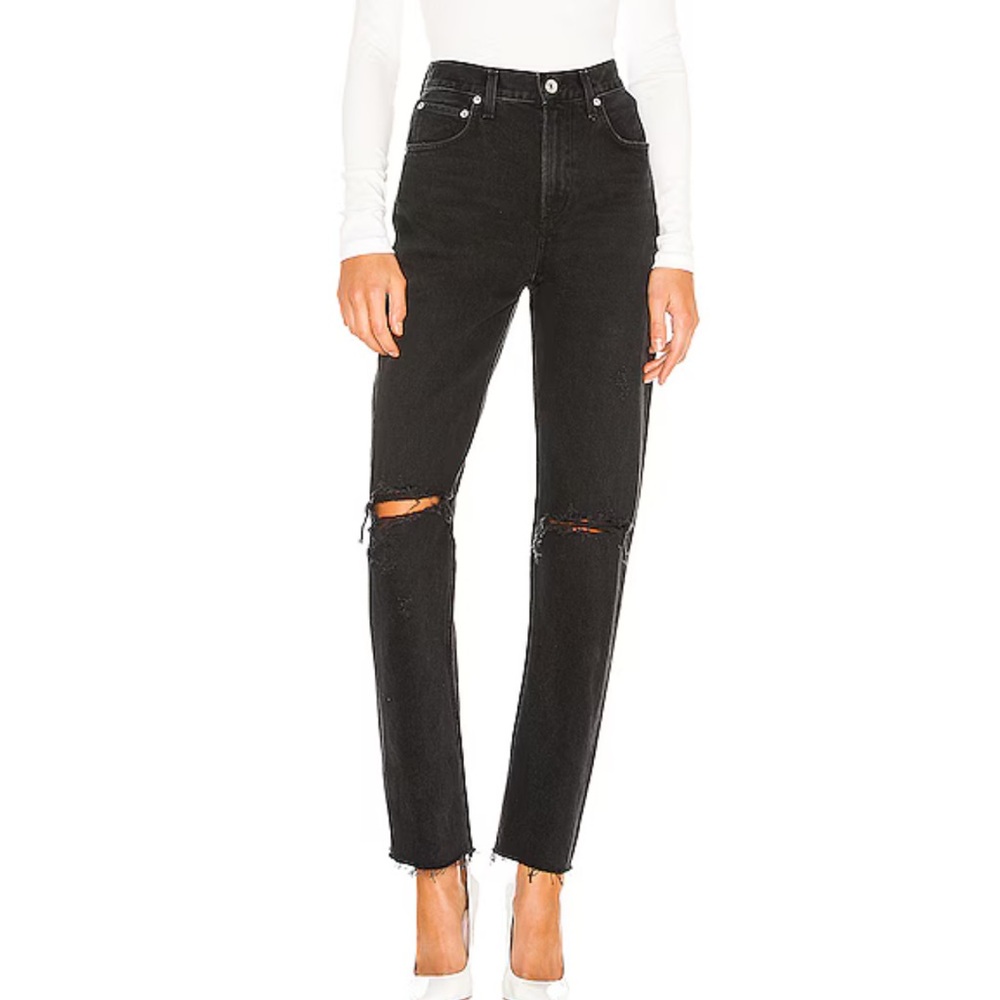 AGOLDE Cherie High Rise Straight Jeans Distortion Black Wash Distressed Size 24
